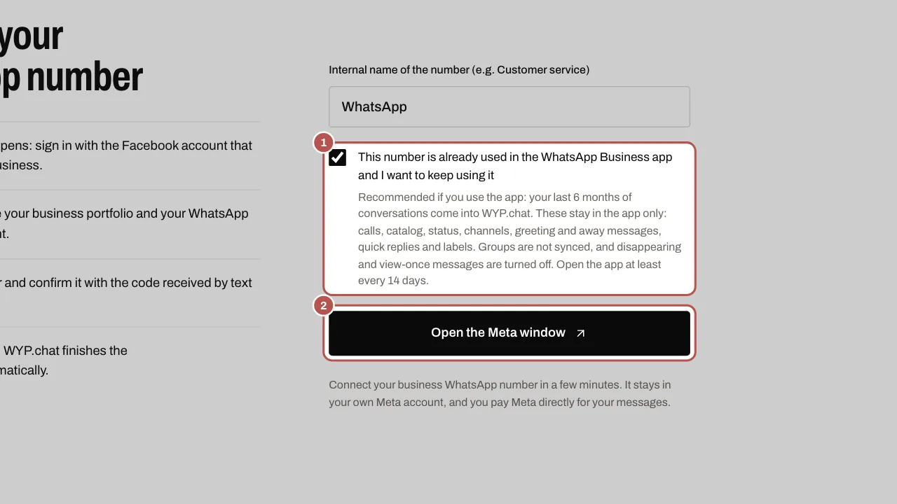 The coexistence box ticked and the button that opens the Meta window