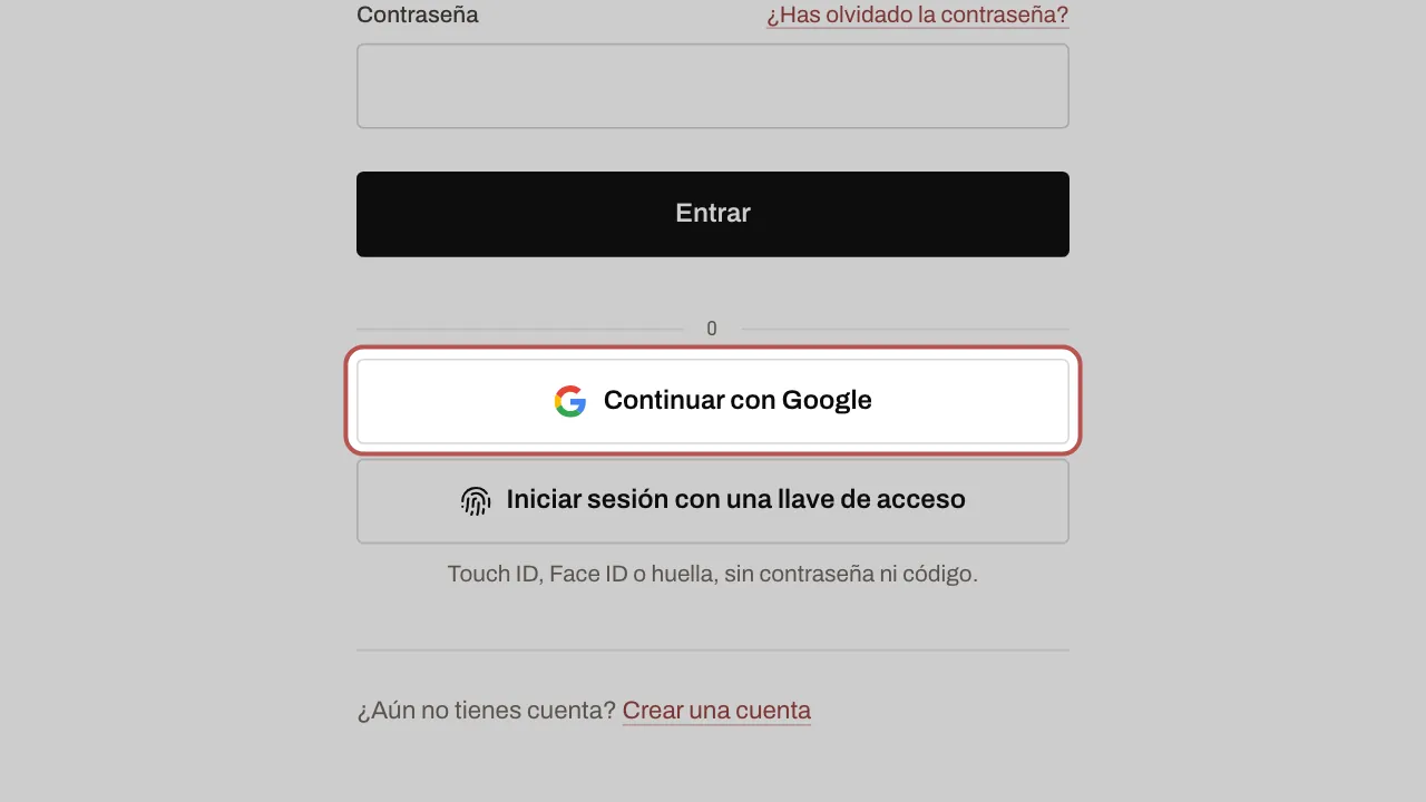 El botón Continuar con Google en la página de inicio de sesión