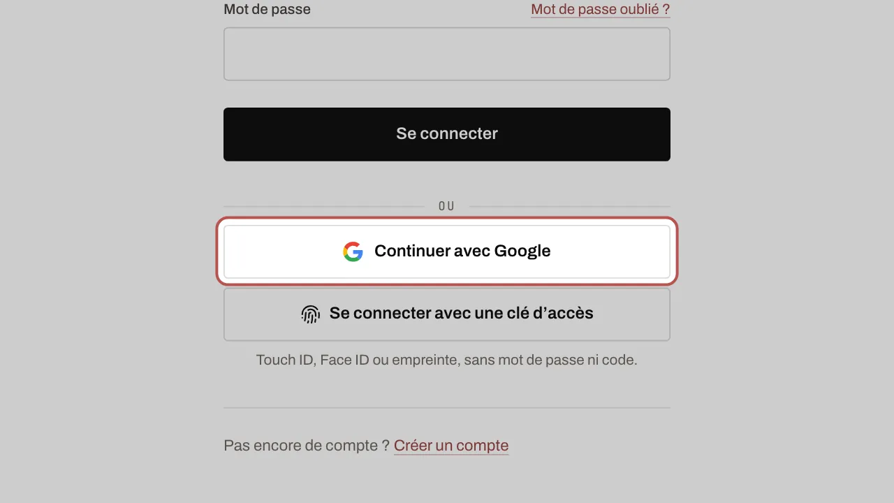 Le bouton Continuer avec Google sur la page de connexion