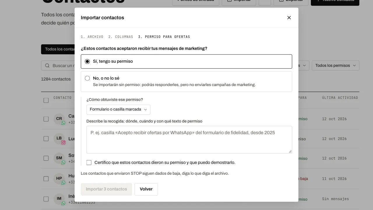 El permiso para ofertas y su declaración