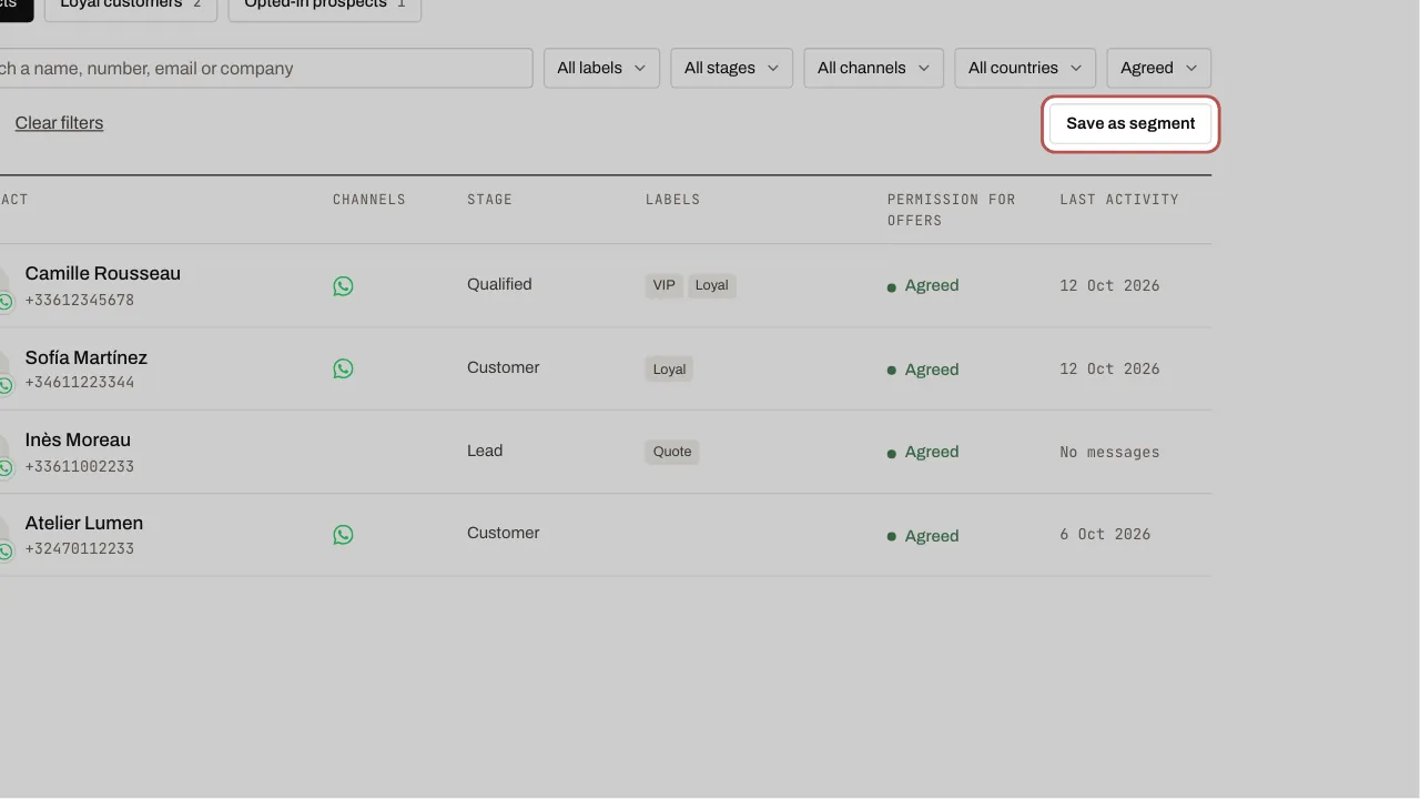 A filter, then Save as segment