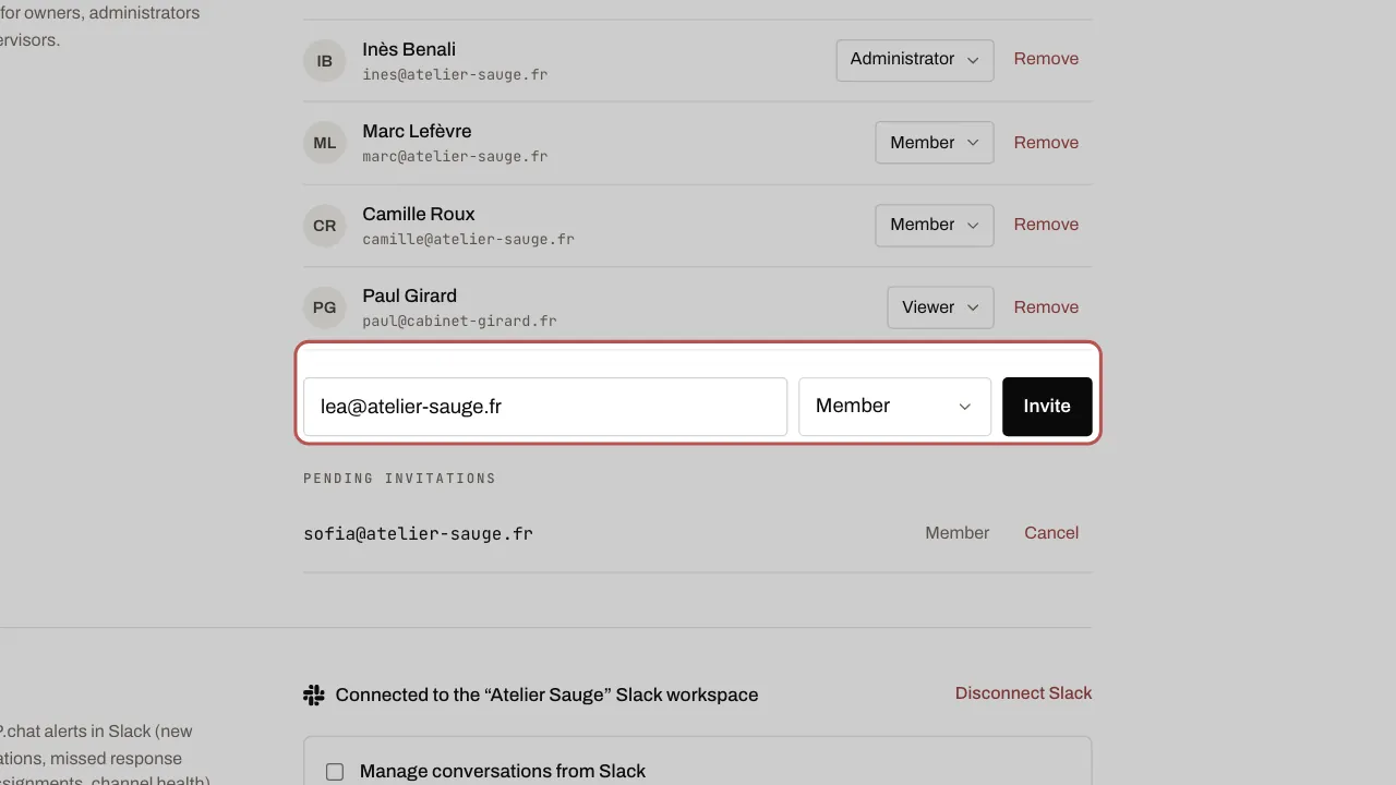 Enter the email, choose the role, then click Invite