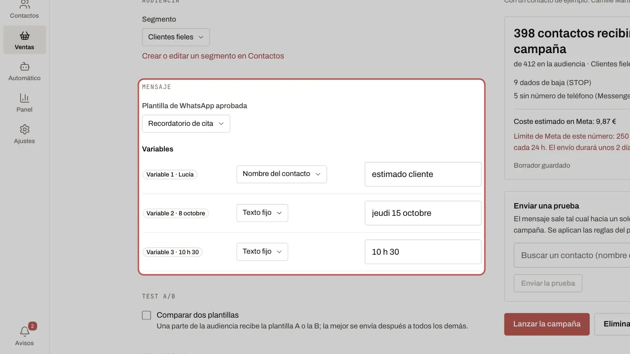 La plantilla y sus variables
