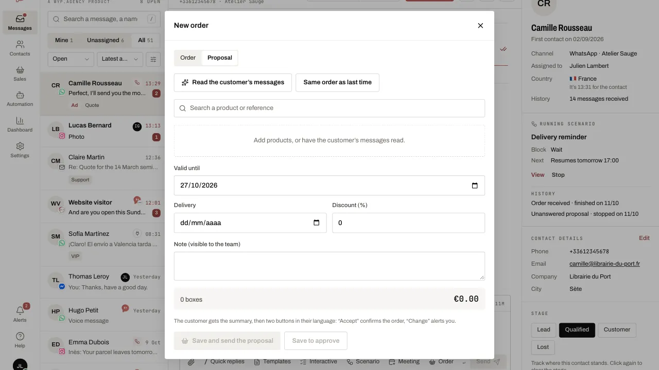 The Proposal tab of the order window, with its validity date