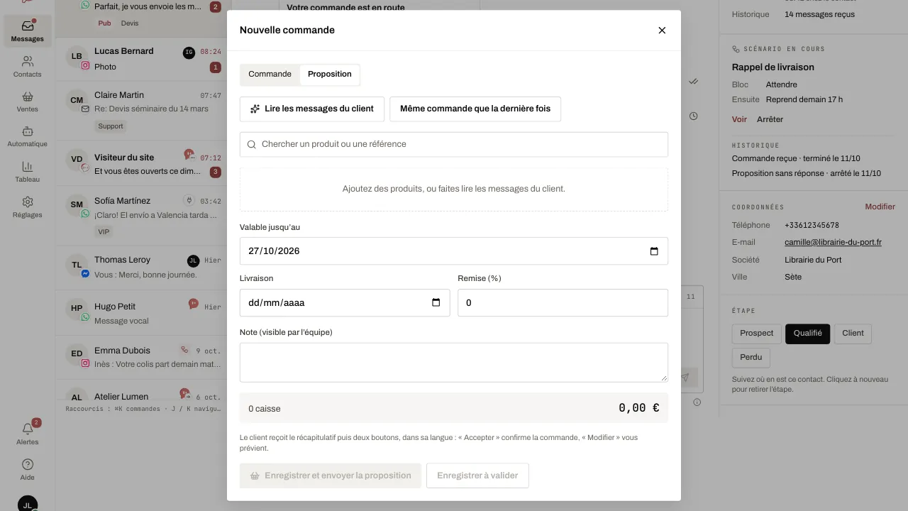 L’onglet Proposition de la fenêtre de commande, avec sa date de validité