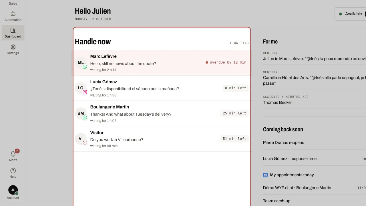 My day: the conversations to handle now, missed response times at the top