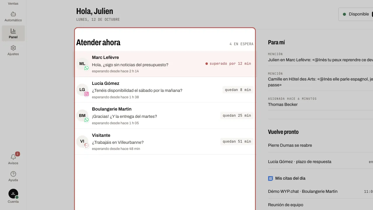 Mi jornada: las conversaciones que atender ahora, con los plazos superados primero