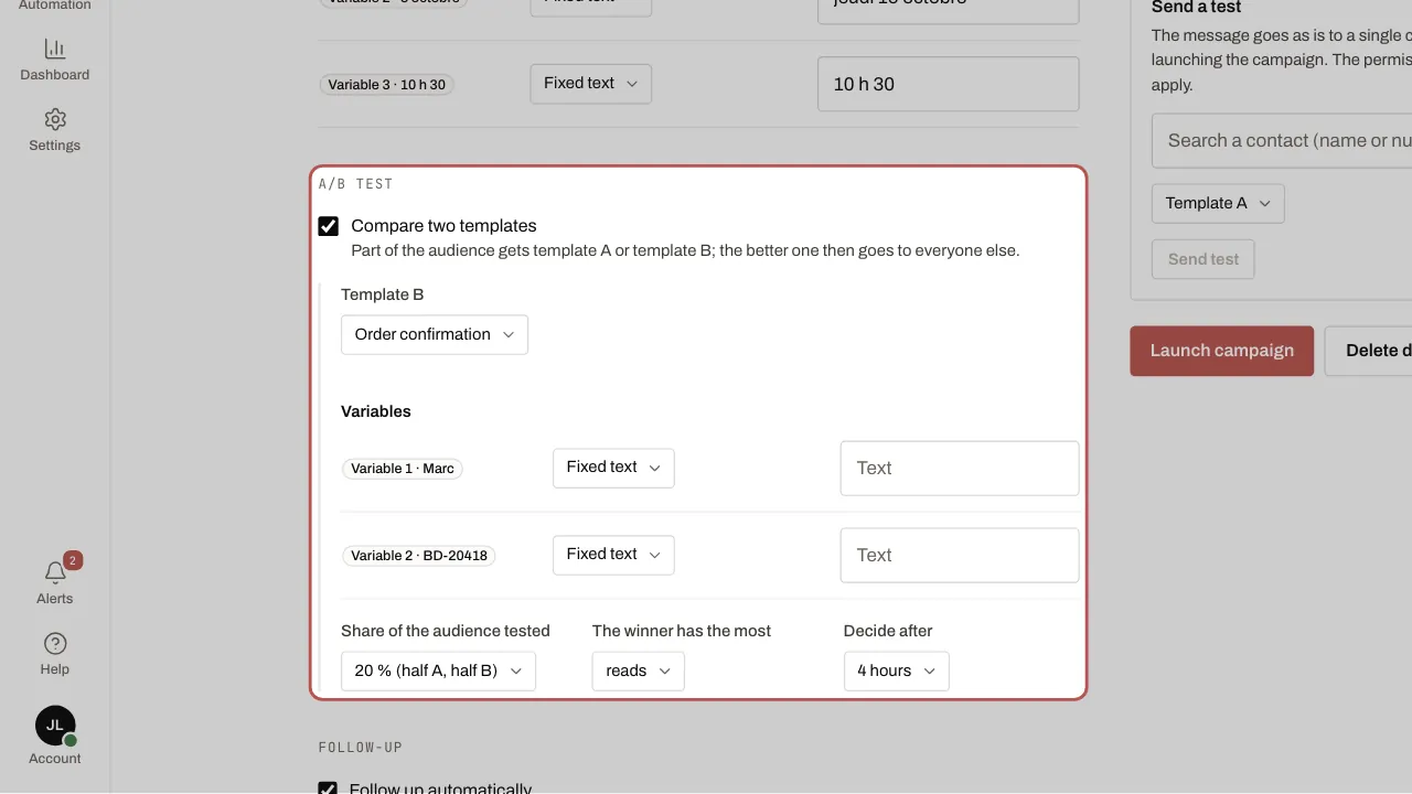 Setting up the A/B test