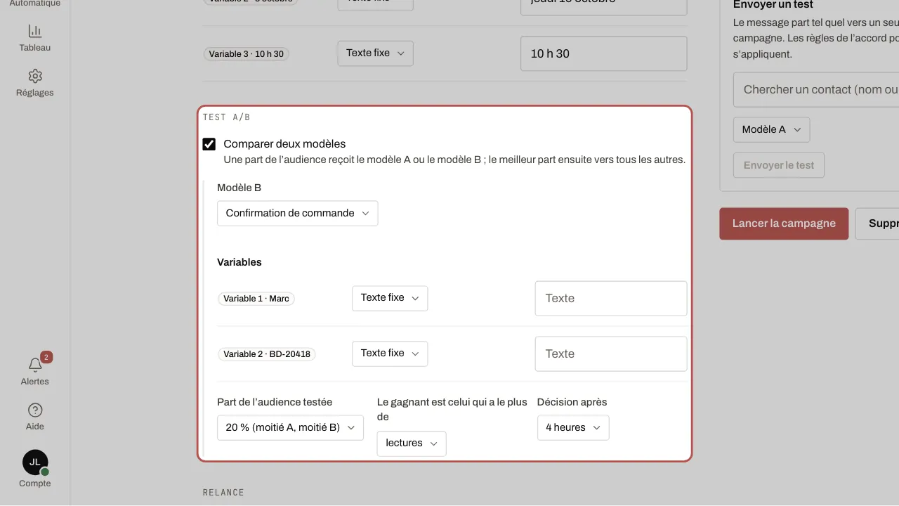 Le réglage du test A/B