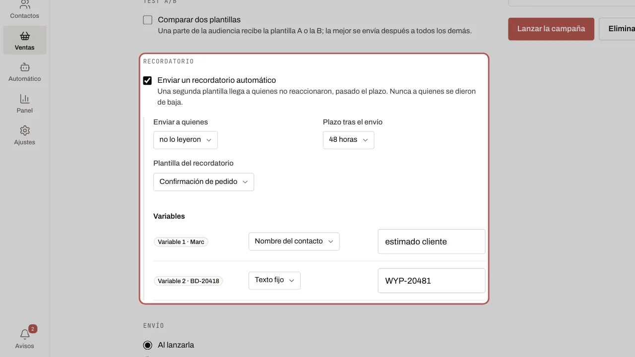 El ajuste del recordatorio